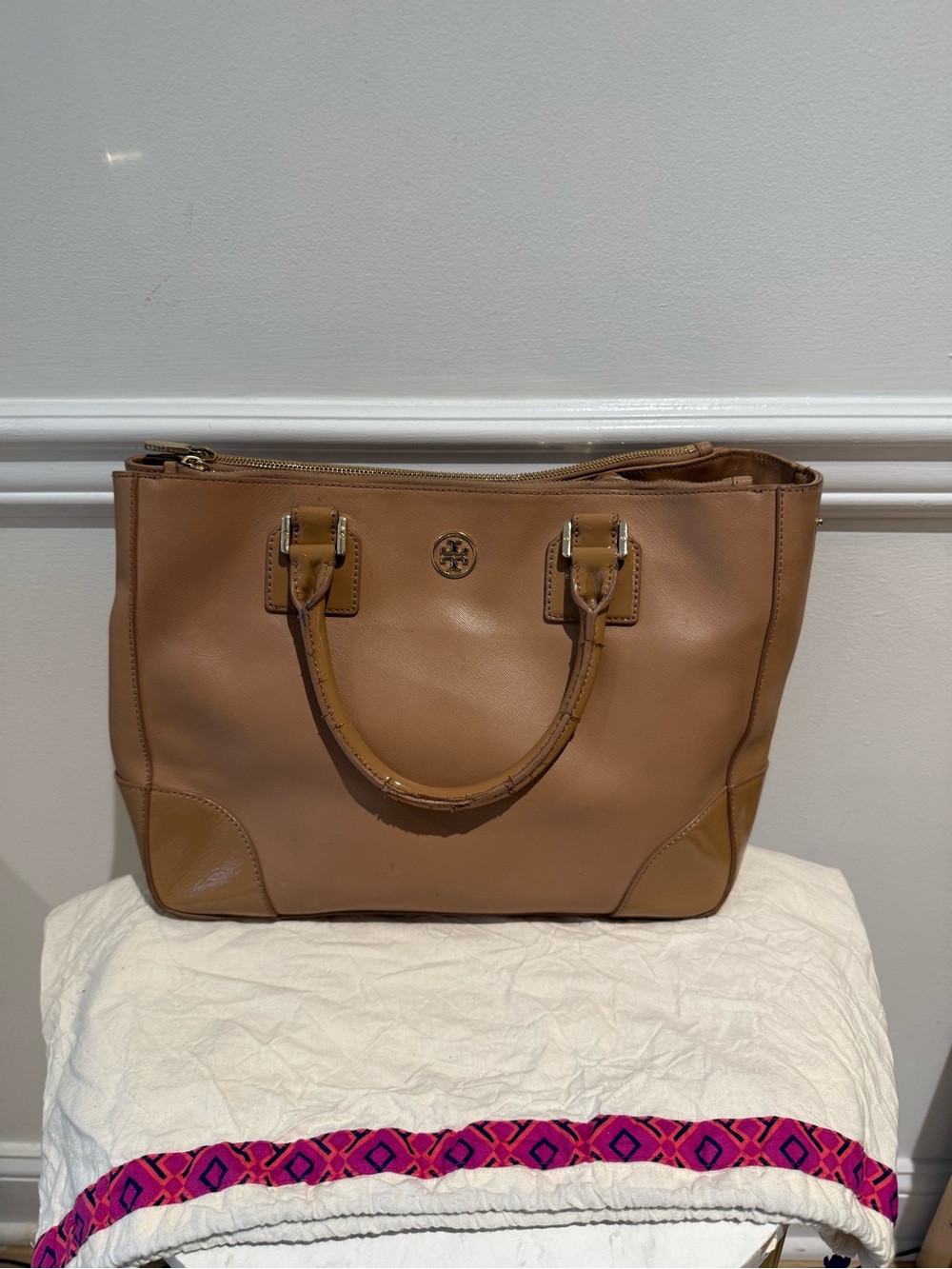 Tory Burch Robinson Double Zip Tote Tan